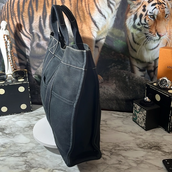 HERMES Fourre Tout MM Tote Bag Handbag Canvas Black with White Stitching in GUC - Picture 12 of 16